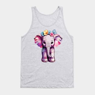 Cute Baby Elephant With Flowers Design Tank Top